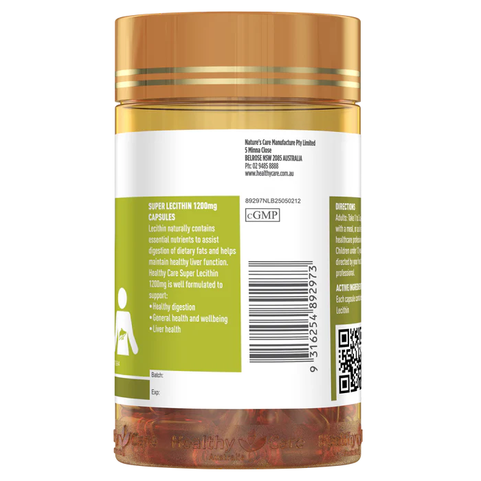 澳洲 Healthy Care Super Lecithin 卵磷脂膠囊1200mg -100粒 (到期日:28年4月)