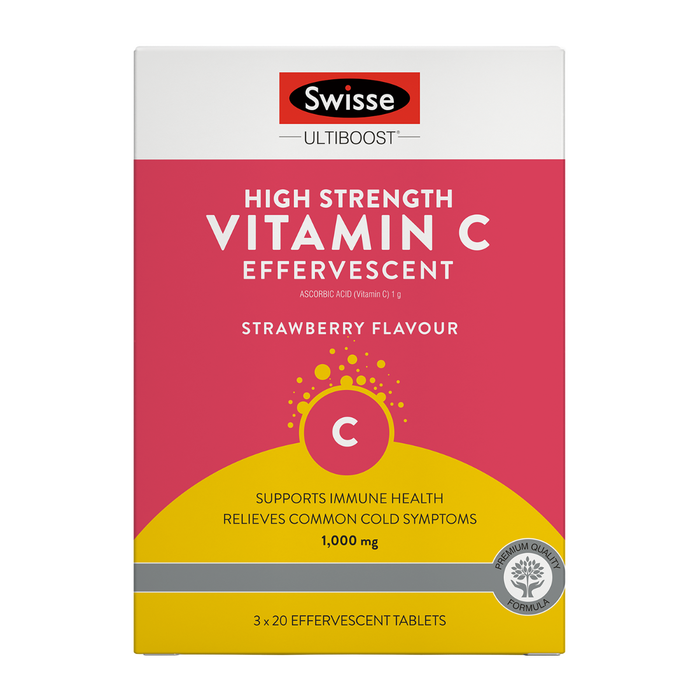 澳洲 SWISSE High Strength Vitamin C 高濃度維他命 C 泡騰片 60片(草莓味) (到期日:28年12月)