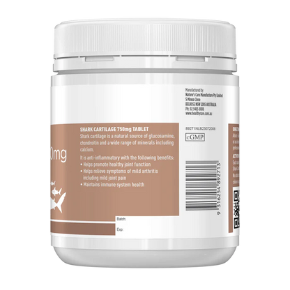 澳洲 Healthy Care 鯊魚軟骨素750mg 200粒 （到期日：27年10月）