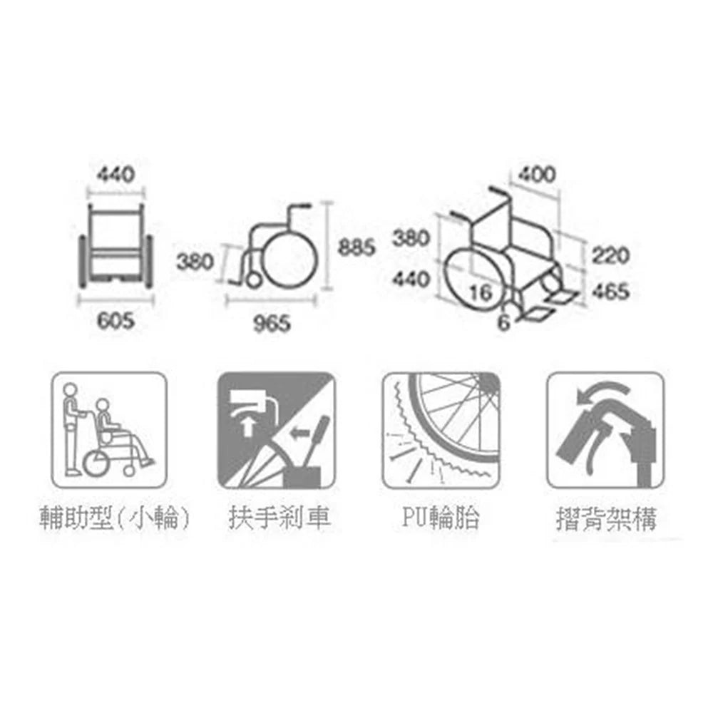 【基礎款】日本 MIKI  助推輪椅 - 細輪、18吋坐寬 (紅色/藍色）
